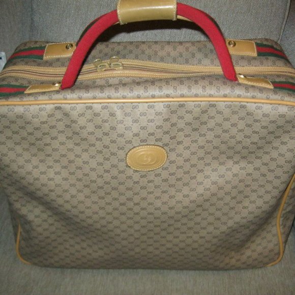 ❤️AUTH Vintage GUCCI SUITCASE Luggage Red / Green +Gucci Crest Zipper Pull 17x13 - Picture 2 of 12